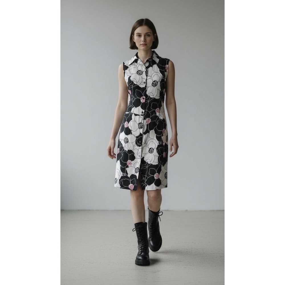 VTG Rampage Dress 90s Y2k Grunge Flower Power Floral‎ Black 70s Vibe Large